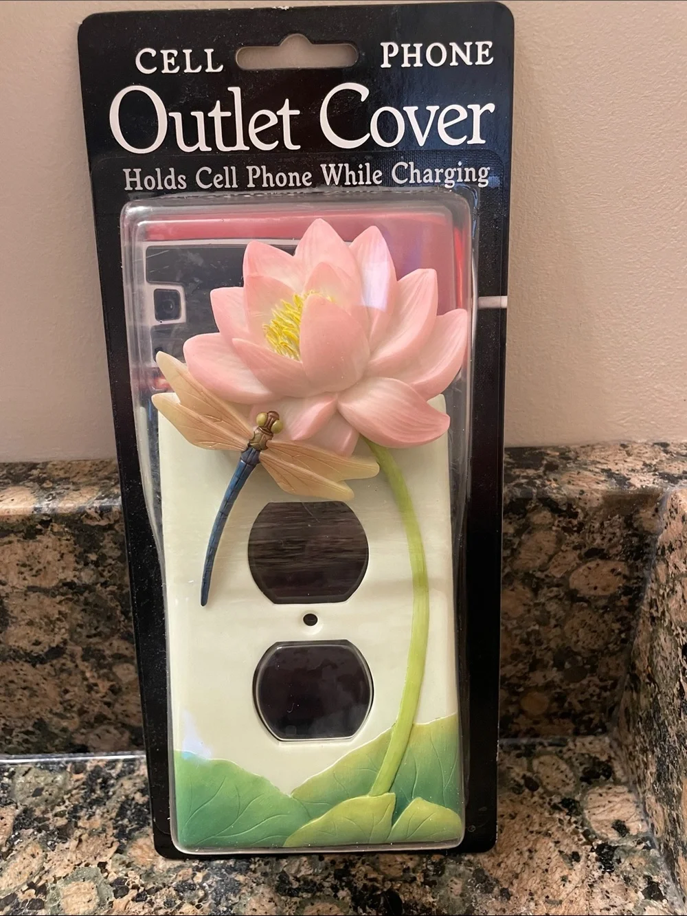 Pink Lotus Outlet Cover with Dragonfly Accent